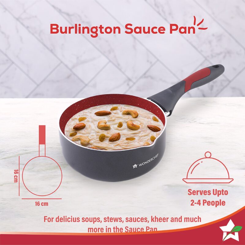 Burlington Aluminum Non-Stick Cookware 4 pc Set | Kadhai with Glass Lid 1.15L, Sauce Pan 2.6L, Fry Pan 1.7L | Induction Bottom | Soft Touch Handles | Pure Grade Aluminium | PFOA Free | 2 Year Warranty | Red/Black - Image 6