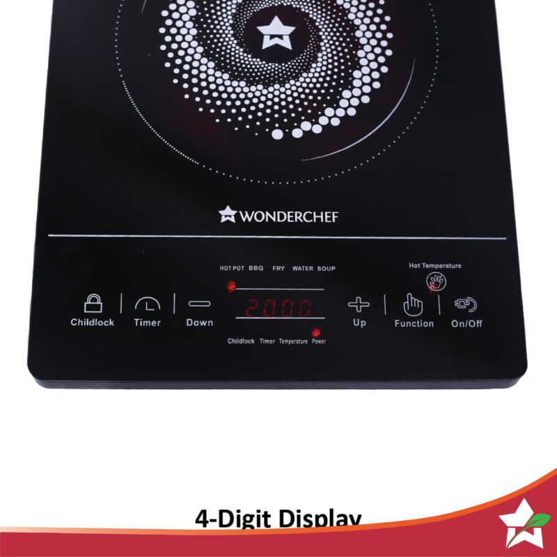 Wonderchef Renewed Easy Cook Hot Plate Infrared Cooktop with Feather Touch Control & Child Lock Feature | 2000 Watt Induction Cooktop | Crystal Glass Top Surface | LED Digital Panel | Smart Touch Buttons - Image 6