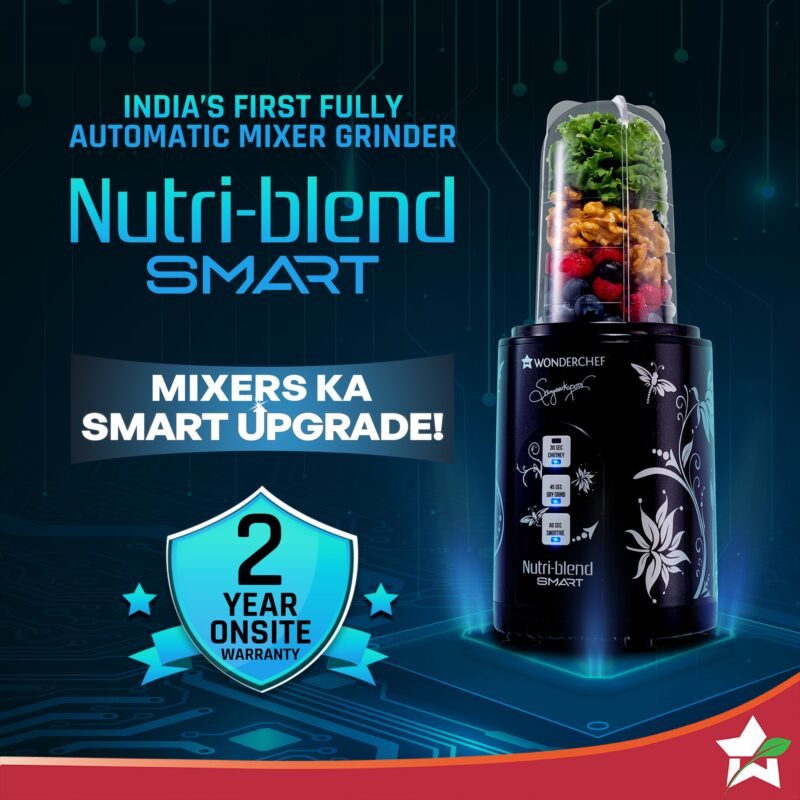 Nutri-blend SMART Automatic Mixer Grinder with Dual Pulse Function|22000 RPM|100% Full Copper Motor|2 Unbreakable Jars| 500 Watt| 2 Years Warranty| Recipe book by Chef Sanjeev Kapoor| Black - Image 5