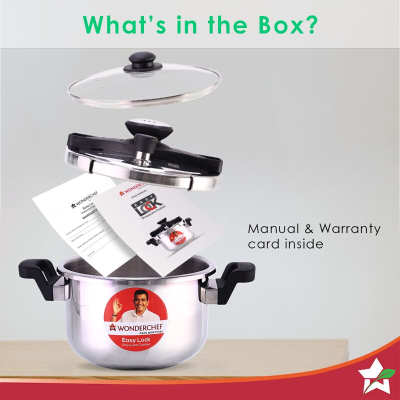 Easy Lock Stainless Steel 5L Outer Lid Pressure Cooker | Induction Compatible | Tri-Ply Bottom | 5 Year Warranty | Free Glass Lid | Silver - Image 5