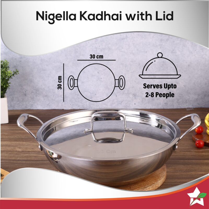 Nigella Tri-Ply Stainless Steel 30 cm Kadhai with Lid | 4.6 Litres | 2.6mm Thickness | Kadhai with Induction base | Compatible with all cooktops | Riveted Cool-Touch Handle | 10 Year Warranty - Image 5