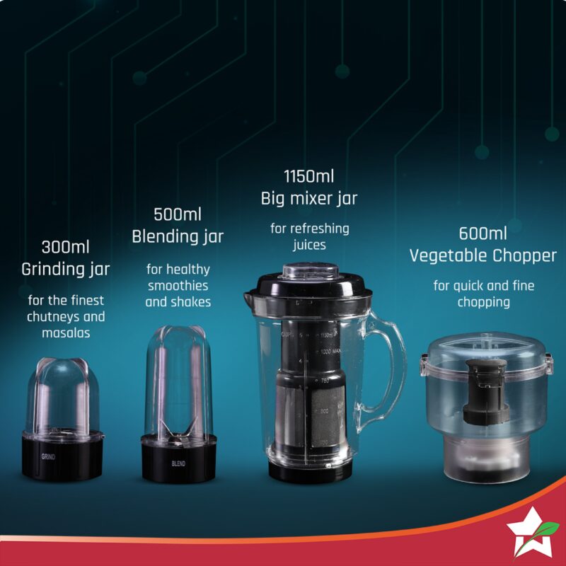 Nutri Blend Smart CKM Automatic Mixer Grinder with Dual Pulse Function|22000 RPM|100% Full Copper Motor|2 Unbreakable Jars|500 W|2 Years Warranty|Recipe book by Chef Sanjeev Kapoor| Black - Image 5