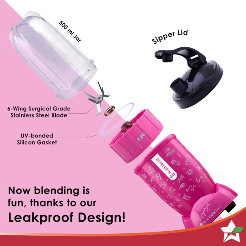 Wonderchef Renewed Nutri-blend GO, 22000 RPM 100% Full Copper Motor, 1 Unbreakable Jar, 400 W, 1 Year Warranty, Recipe book by Chef Sanjeev Kapoor, Pink - Image 5