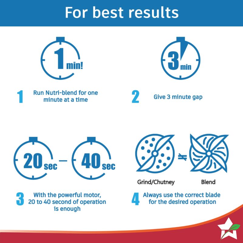 Nutri Blend Snowflakes, 22000 RPM 100% Full Copper Motor, 2 Unbreakable Jars, 500W, 2 Years Warranty, Recipe book by Chef Sanjeev Kapoor, Blue - Image 4