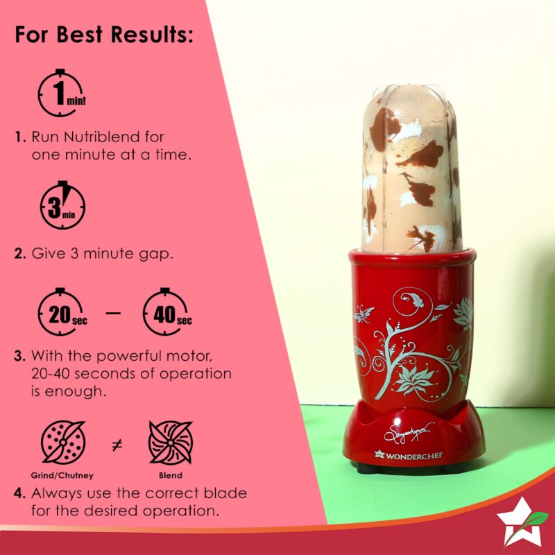 Nutri-blend Juicer, Mixer, Grinder, Blender & Smoothie Maker |500W 22000 RPM 100% Full Copper Motor | Stainless steel Blades | 3 unbreakable jars | 2 Years warranty | Recipe book by Chef Sanjeev Kapoor | Red - Image 5