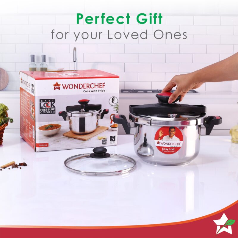 Wonderchef Renewed Easy Lock Stainless Steel 5L Outer Lid Pressure Cooker | Induction Compatible | Tri-Ply Bottom - Image 6