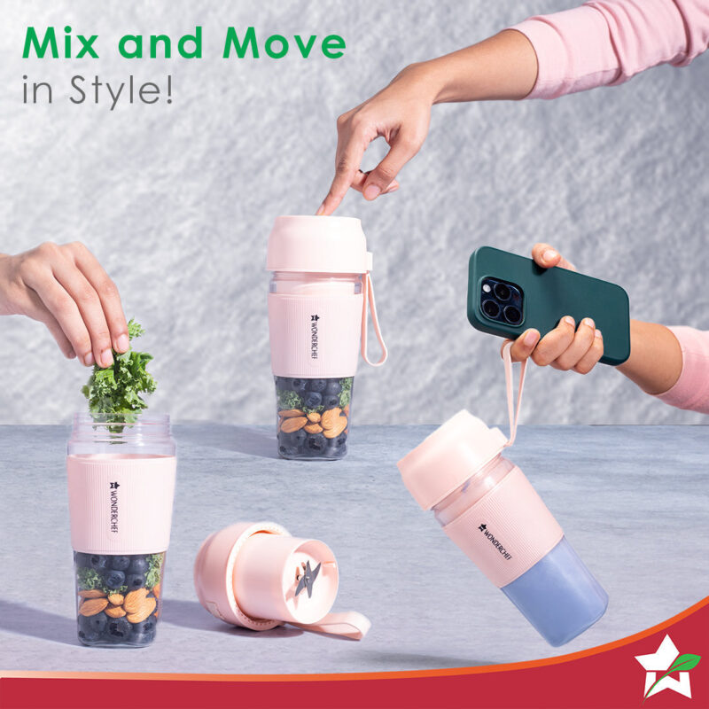 Nutri-Cup Portable Blender | USB Charging | Smoothie maker | SS Blades | Battery Operated Rechargeable Blender | 300ml | Compact Size | Pink - Image 6