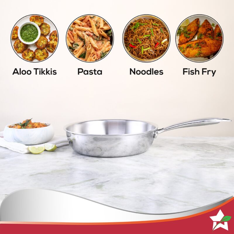 Nigella Tri-ply Stainless Steel 24 cm Fry Pan | 2 Litres | 2.5mm Thickness | With Induction base | Compatible with all cooktops | Riveted Cool-Touch Handle | 10 Year Warranty - Image 7