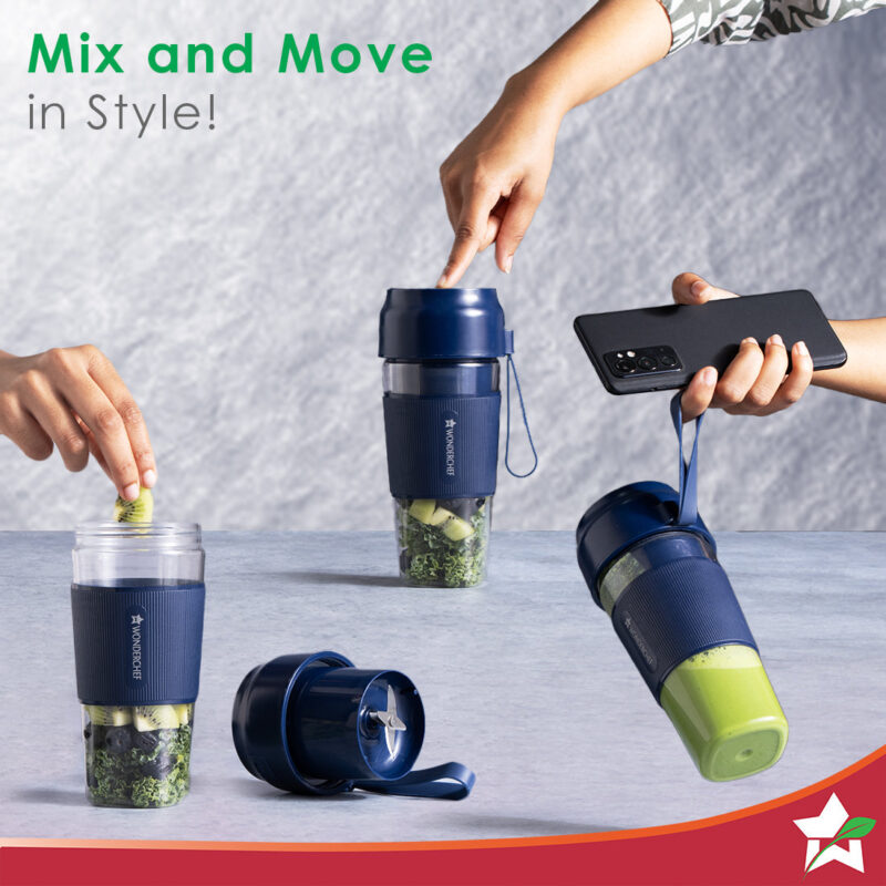 Nutri-Cup Portable Blender | USB Charging | Smoothie maker | SS Blades | Battery Operated Rechargeable Blender | 300ml | Compact Size | Blue - Image 7