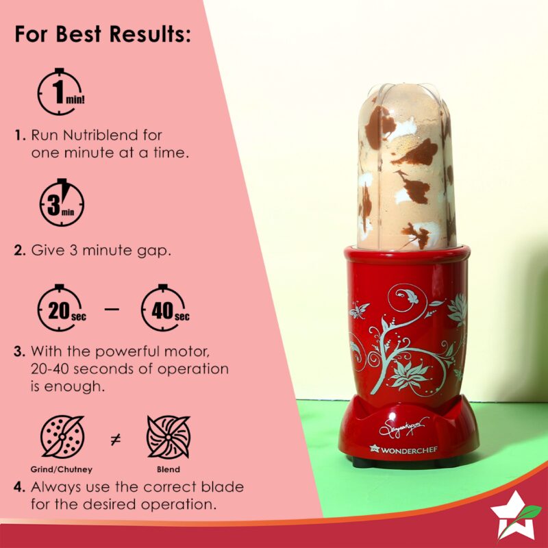 Nutri-blend, 500W, 22000 RPM 100% Full Copper Motor, Mixer-Grinder, Blender, SS Blades, 2 Unbreakable Jars, 2 Years warranty, Red, Recipe Book By Chef Sanjeev Kapoor - Image 5