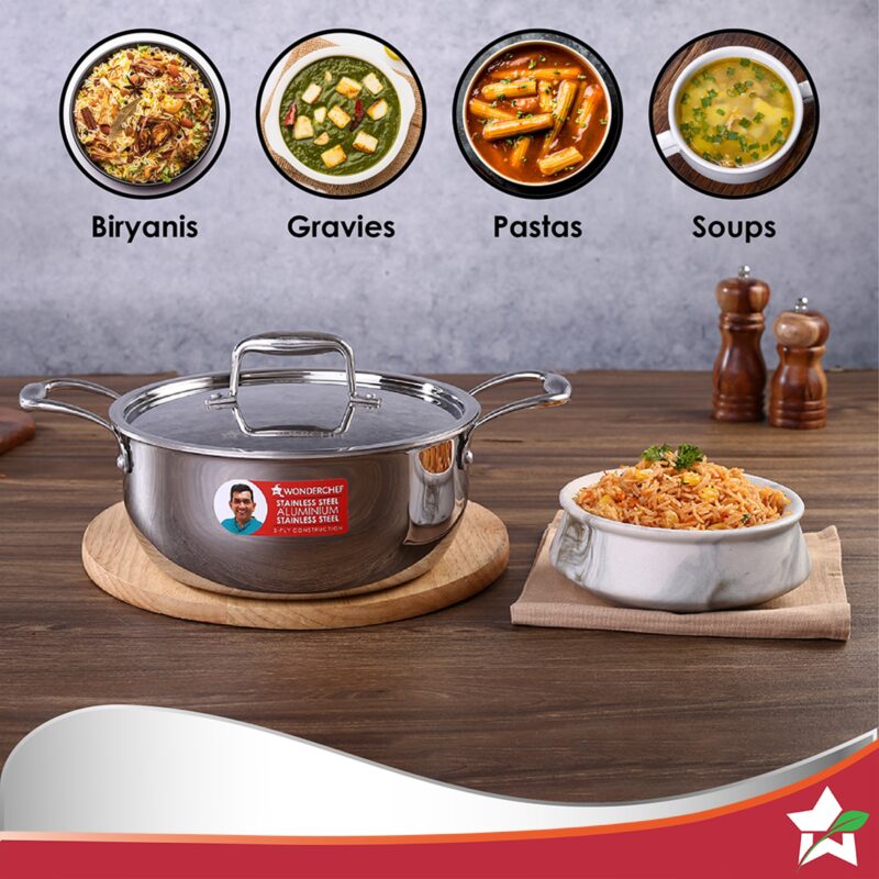 Nigella Tri-ply Stainless Steel 20 cm Casserole | 3 Litres | 2.6mm Thickness | Induction base | Compatible with all cooktops | Riveted Cool-Touch Handle | 10 Year Warranty - Image 7