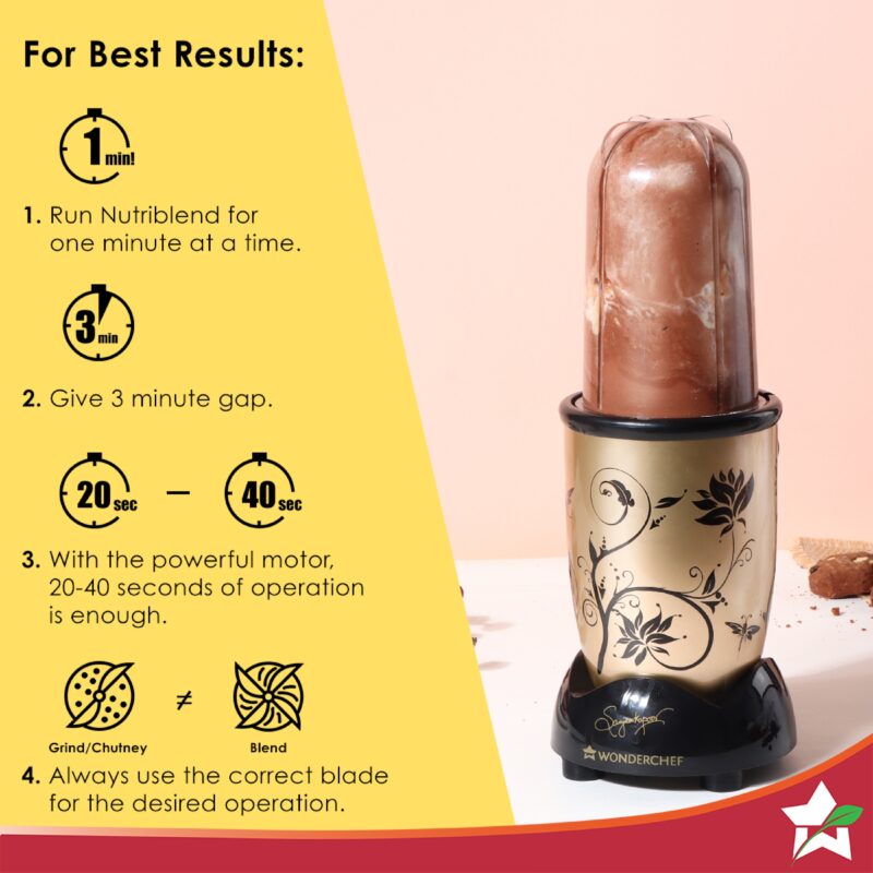 Nutri-blend Juicer, Mixer, Grinder, Smoothie Maker & Chopper | Complete Kitchen Machine | 22000 RPM Blender, Chopper, Juicer | 500W 100% Full Copper Motor | SS Blades | 4 Unbreakable Jars | 2 Years Warranty | Recipe Book By Chef Sanjeev Kapoor | Champagne - Image 5