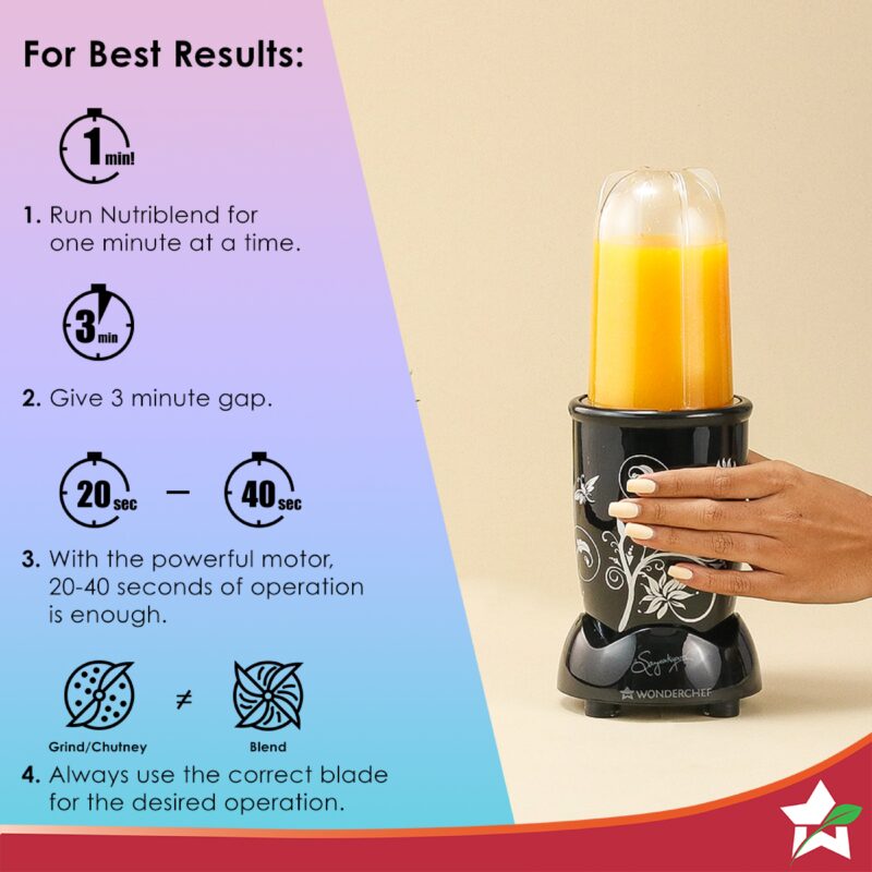 Nutri-blend Juicer, Mixer, Grinder, Smoothie Maker & Chopper | Complete Kitchen Machine | 22000 RPM Blender, Chopper, Juicer | 500W 100% Full Copper Motor | SS Blades | 4 Unbreakable Jars | 2 Years Warranty | Recipe Book By Chef Sanjeev Kapoor | Black - Image 5