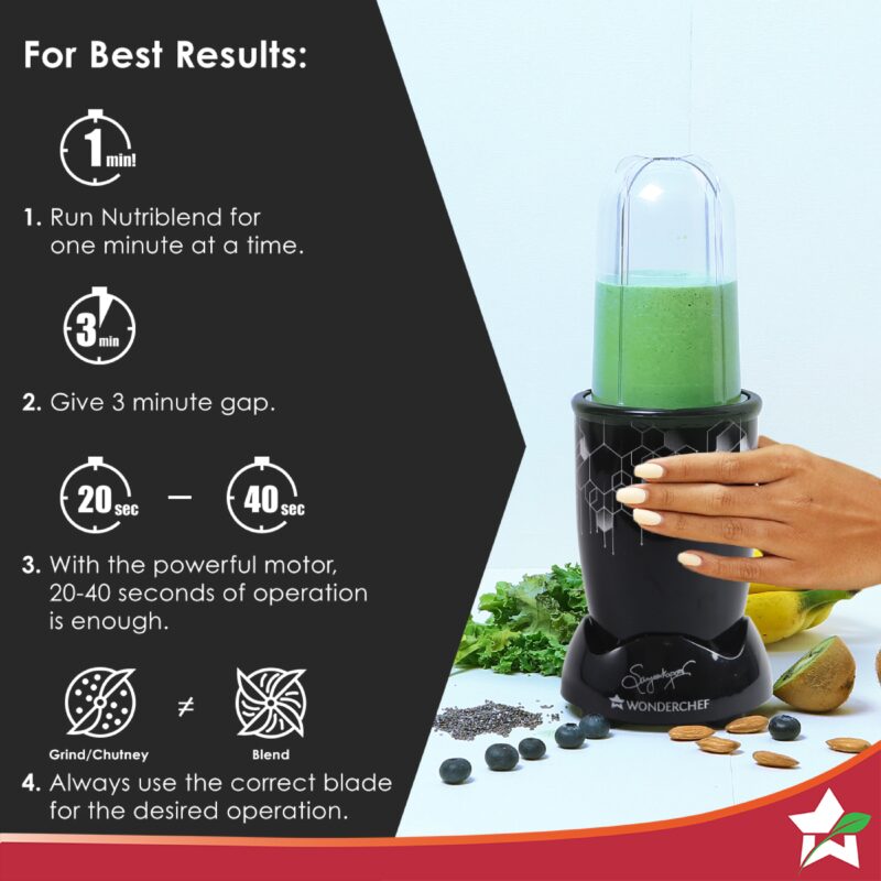 Nutri Blend Photon with Sipper Lid, Mixer, Grinder, Blender & Smoothie Maker | 400 W 22000 RPM 100% Full Copper Motor | Stainless steel Blades | 2 unbreakable jars | 2 Years warranty | Recipe book by Chef Sanjeev Kapoor | Black - Image 6