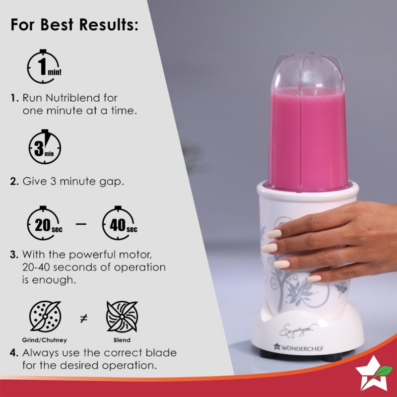 Nutri-blend Juicer, Mixer, Grinder, Blender & Smoothie Maker | 400W 22000 RPM 100% Full Copper Motor | Stainless steel Blades | 3 unbreakable jars | 2 Years warranty | Recipe book by Chef Sanjeev Kapoor | White - Image 6