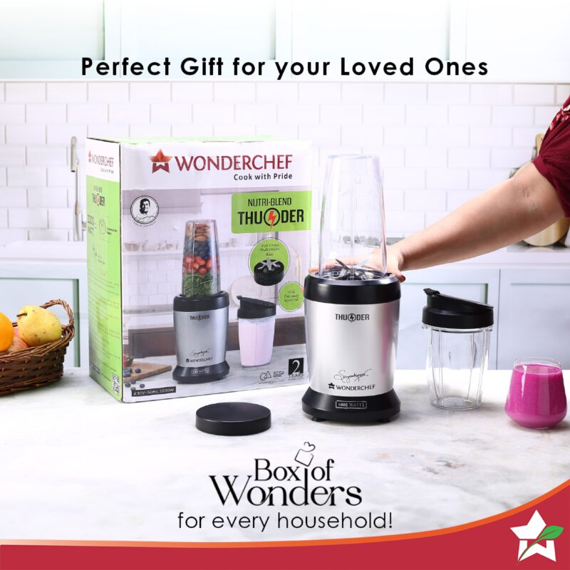 Nutri-blend Thunder Mixer, Grinder, Blender & Smoothie Maker | 1000W 22000 RPM 100% Full Copper Motor | SS 6-Blade Assembly | 2 Unbreakable Tritan Jars | 2 Years Warranty | Recipe Book By Chef Sanjeev Kapoor | Black Silver - Image 7