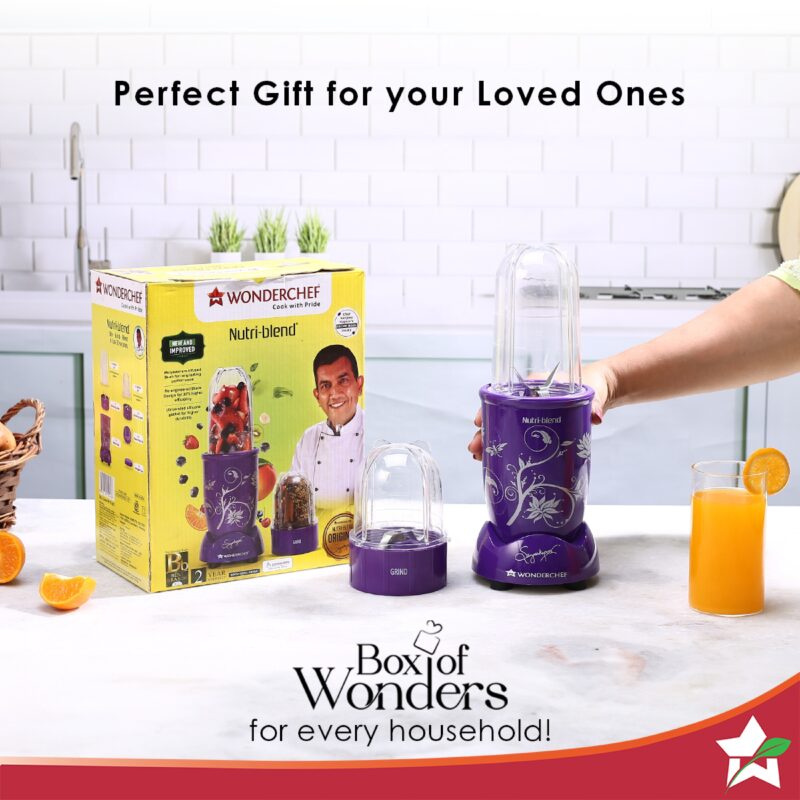 Nutri-blend, 500W, 22000 RPM 100% Full Copper Motor, Mixer-Grinder, Blender, SS Blades, 2 unbreakable Jars, 2 Years warranty, Purple, Recipe Book By Chef Sanjeev Kapoor - Image 6