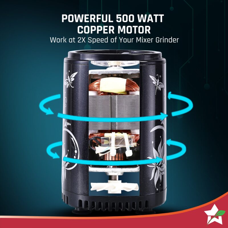 Nutri-blend SMART Automatic Mixer Grinder with Dual Pulse Function|22000 RPM|100% Full Copper Motor|2 Unbreakable Jars| 500 Watt| 2 Years Warranty| Recipe book by Chef Sanjeev Kapoor| Black - Image 8