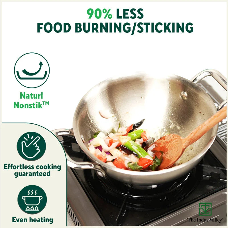 TurboCuk Tri-ply Stainless Steel Kadai, Premium 3 Layer Body, Induction, Non-stick, 1.7/2.7/4L - Image 9
