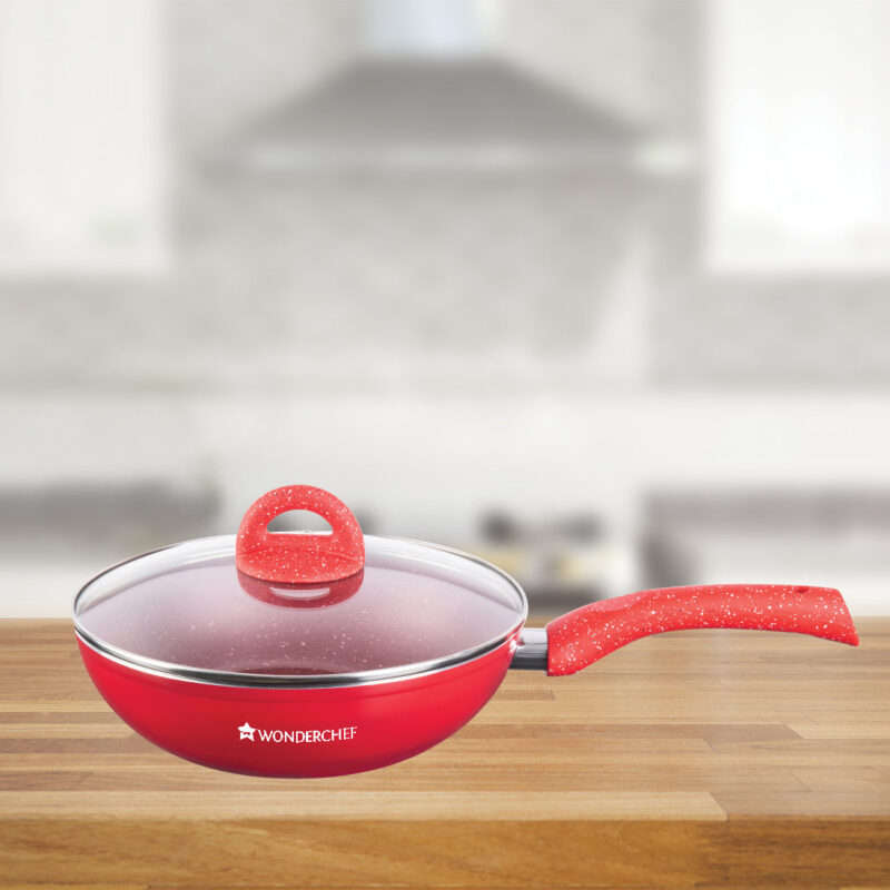 Granite Aluminium Non-stick Wok With Glass Lid, 24cm, 2.7L, 3.5mm, Red, Compatible On Hot Plate, Hobs, Gas Stove, Ceramic Plate And Induction, 2 Years Warranty - Image 6