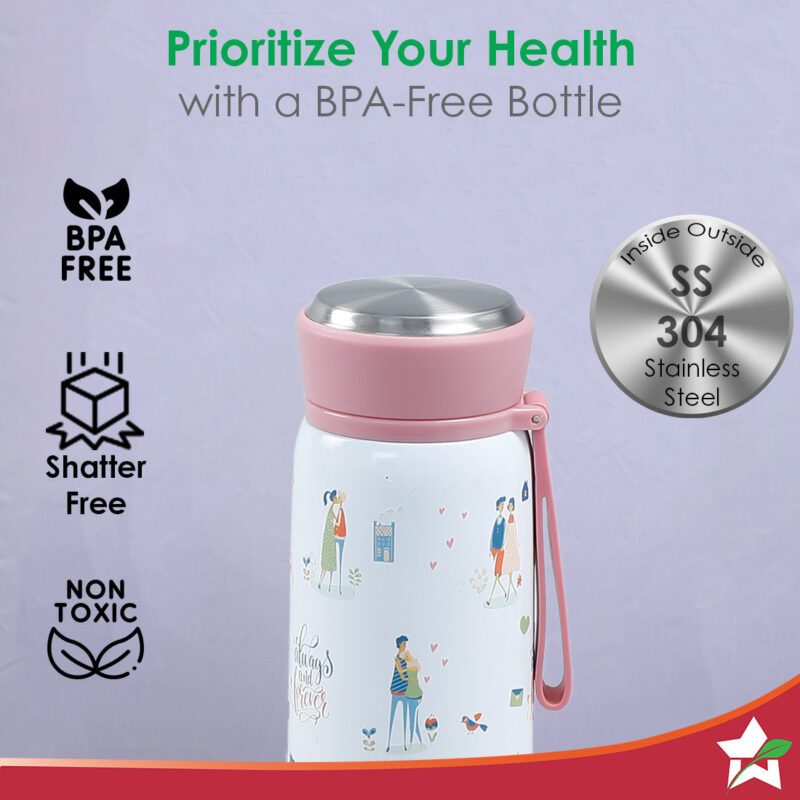 Le Motif L'amour, 420ml, Stainless Steel Double wall Water Bottle, 3D Embossed Design, Spill & Leak Proof, 2 Years Warranty - Image 2