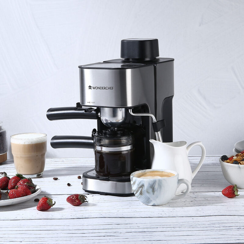 Regalia Espresso Coffee Maker 5 Bar I With Steamer for Cappuccino & Latte | Steam Tube for Froth I Metal Porta Filter & Heat-Resistant Carafe|Stainless Steel Body|Professional Style Coffee| Works with Coffee Powder| 2 Year Warranty| Black & Silver - Image 8