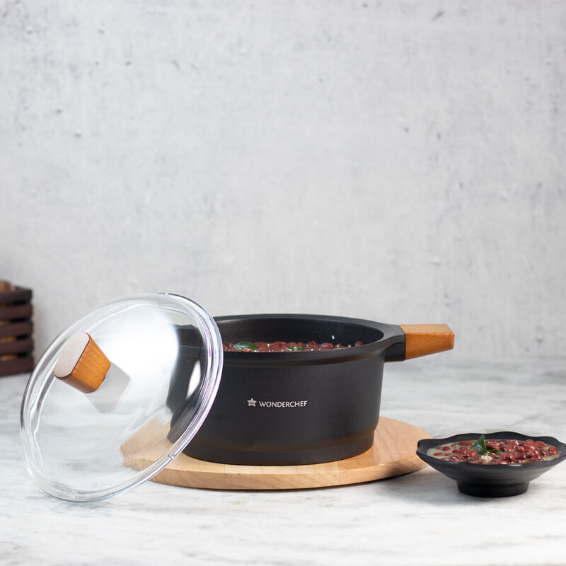 Caesar Non-Stick Casserole with Lid, German Beechwood Handle, Pure Grade Aluminium, Induction Bottom, 5 mm, Black, 5 Years Warranty - Image 5