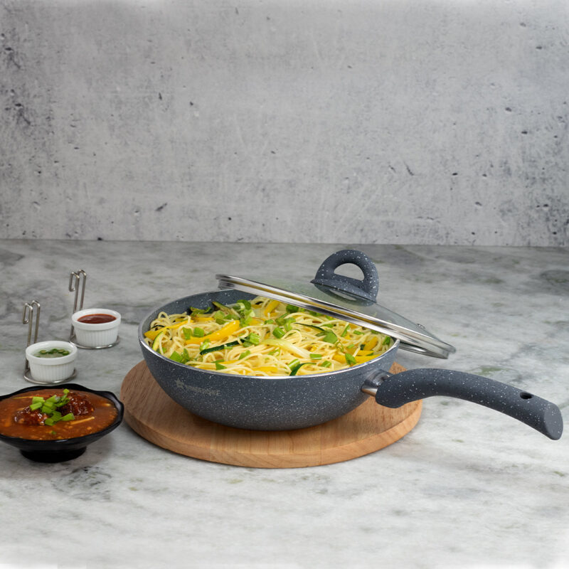 Wonderchef Renewed Granite 26cm Non-Stick Wok (without Lid) | 3.1L | Induction Bottom | Soft-Touch Handles | Virgin Grade Aluminium | 3.5mm Thick | PFOA and Heavy Metals Free - Image 3