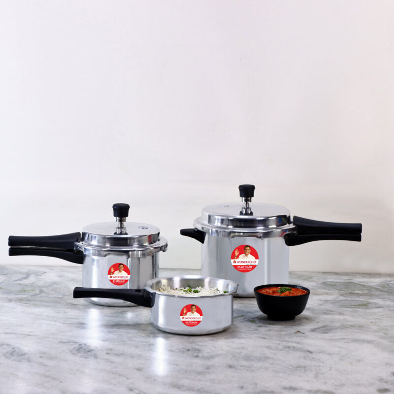 Platinum (2L, 3L & 5L) Pressure Cooker Combo Set, Single valve, Ergonomic cool touch handles, Durable body, - Image 5