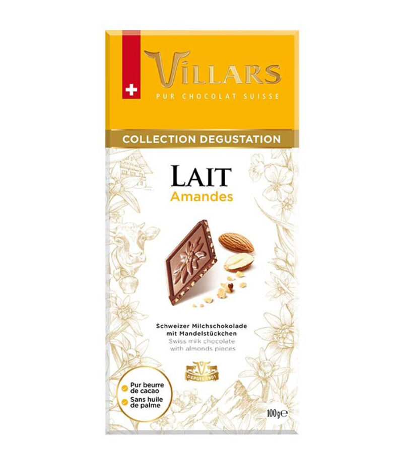 5x VILLARS Milk Chocolate With Roasted Almonds Bar - 100 g each - Pack of 5