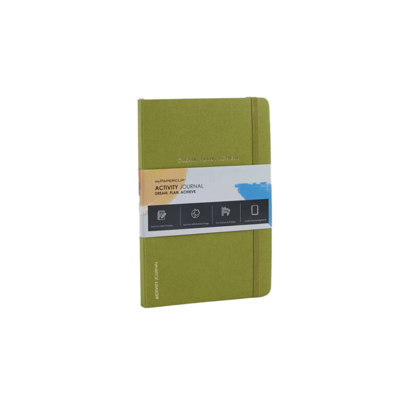 Mypaperclip Activity Journal, Featuring Monthly Habit Tracker, Monthly Affirmation Page And Fun Games & Puzzles - Plain-Activity_Journal_P-Olive Green