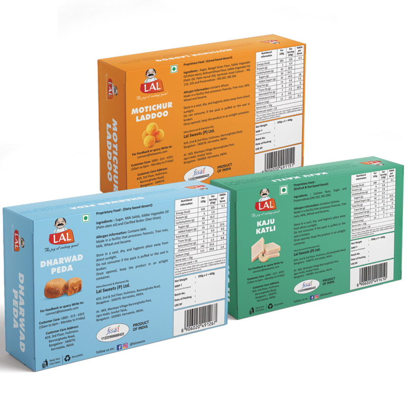 Motichur Laddoo, Dharwad peda and kaju katli