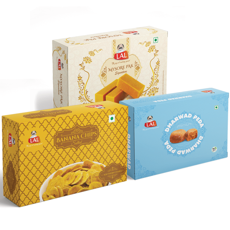 Mysore pak signature 400g, Dharwad peda 400g, Banana chips Salted 250g - Image 2