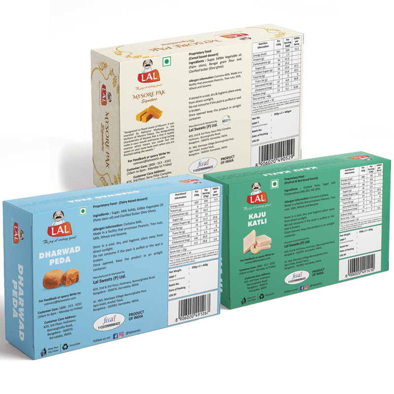 Mysore pak signature 400g, Dharwad peda 400g and Kaju katli 400g