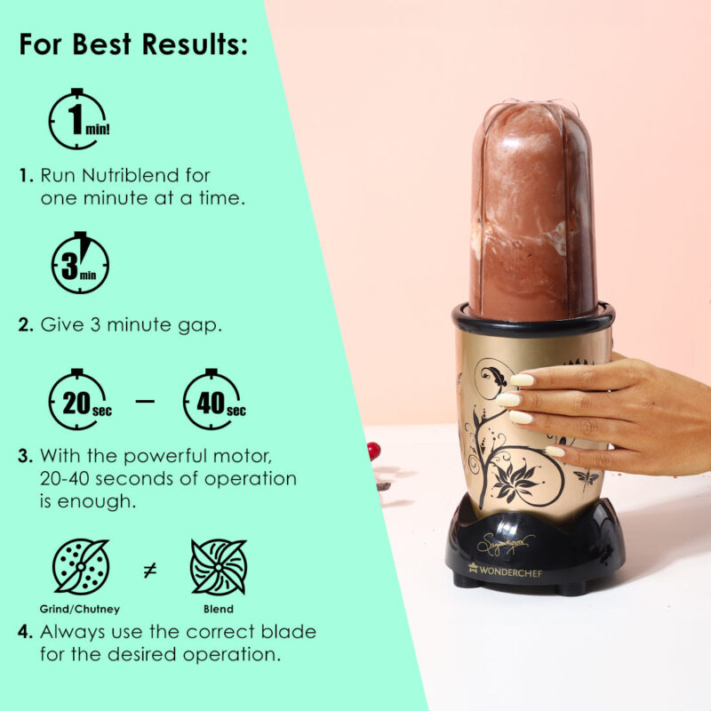 Nutri-blend Juicer, Mixer, Grinder, Blender & Smoothie Maker | 500W 22000 RPM 100% Full Copper Motor | Stainless steel Blades | 3 unbreakable jars | 2 Years warranty | Recipe book by Chef Sanjeev Kapoor | Champagne - Image 6