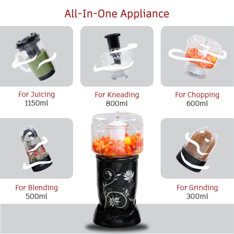 Nutri-blend Juicer, Mixer, Grinder, Smoothie Maker | Food Processor with Atta Kneader | 400W 22000 RPM 100% Full Copper Motor | SS Blades | 4 Unbreakable Jars | 2 Years Warranty | Recipe Book By Chef Sanjeev Kapoor | Black - Image 7