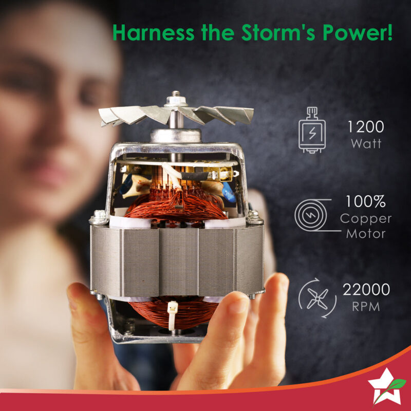 Nutri-blend Storm 1200W | 100% Copper Motor | Sharp 6-wing Stainless Steel Blade | Masalas, Chutney, Nuts, Crush Ice | 2 Jars | 22000 RPM | Sipper Attachment | 2 Year Warranty - Image 2