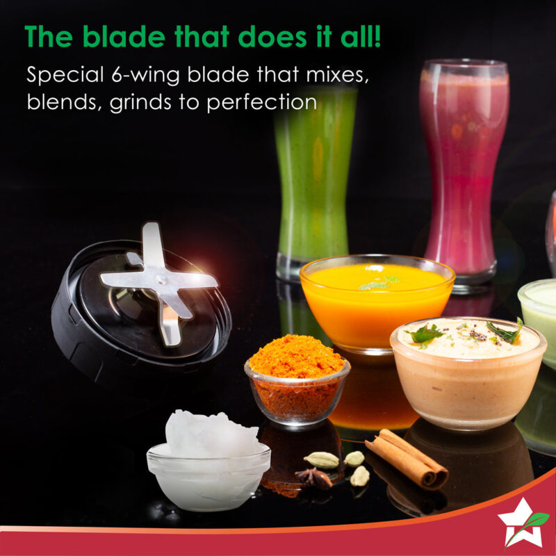 Nutri-blend Storm 1200W | 100% Copper Motor | Sharp 6-wing Stainless Steel Blade | Masalas, Chutney, Nuts, Crush Ice | 2 Jars | 22000 RPM | Sipper Attachment | 2 Year Warranty - Image 3