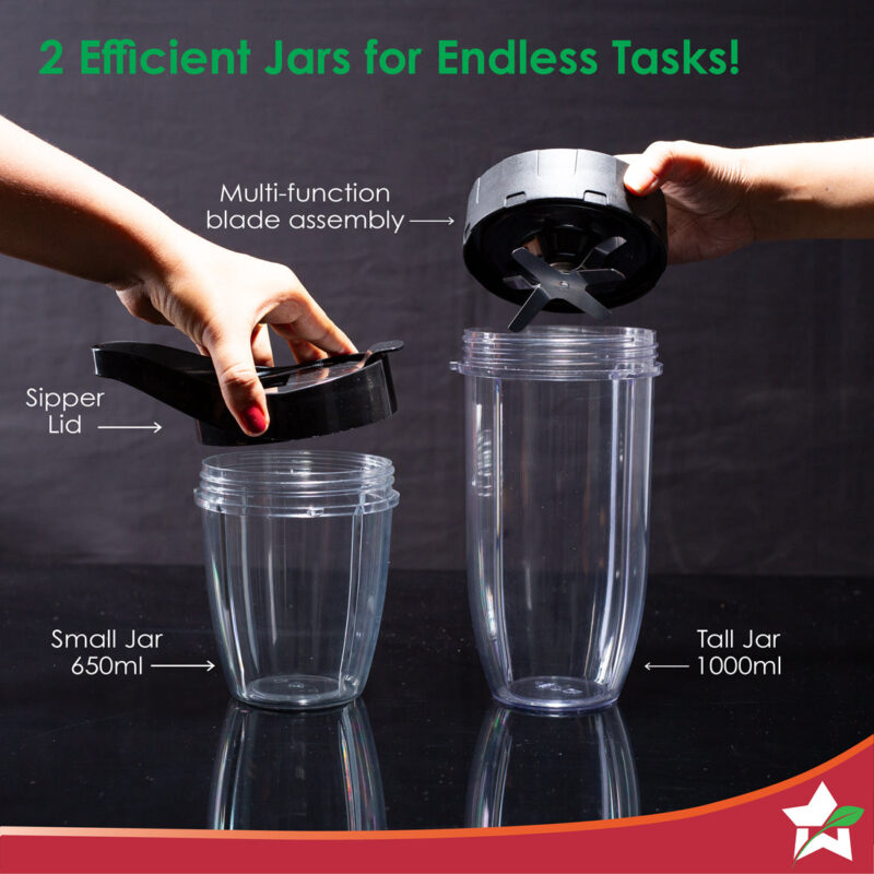 Nutri-blend Storm 1200W | 100% Copper Motor | Sharp 6-wing Stainless Steel Blade | Masalas, Chutney, Nuts, Crush Ice | 2 Jars | 22000 RPM | Sipper Attachment | 2 Year Warranty - Image 4