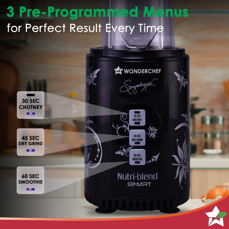 Nutri-blend SMART Automatic Mixer Grinder with Dual Pulse Function|22000 RPM|100% Full Copper Motor|2 Unbreakable Jars| 500 Watt| 2 Years Warranty| Recipe book by Chef Sanjeev Kapoor| Black - Image 2