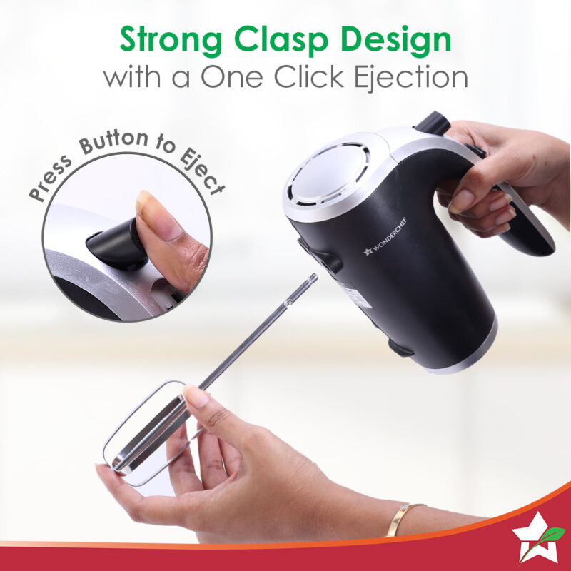 Wonderchef Renewed Onyx 5 Speed Electric Hand Mixer | 300W Powerful & Silent Copper Motor I Adjustable Slow Speed Start I Hand Blender | Stainless Steel Whisk Beaters and Dough Hooks | 1 Year Warranty - Image 5