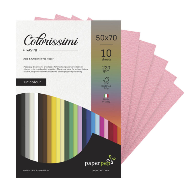 Paper Pep Colorissimi Card Stock 220Gsm 50X70Cm Rosa (Baby Pink) Unicolor Of 10 Sheets