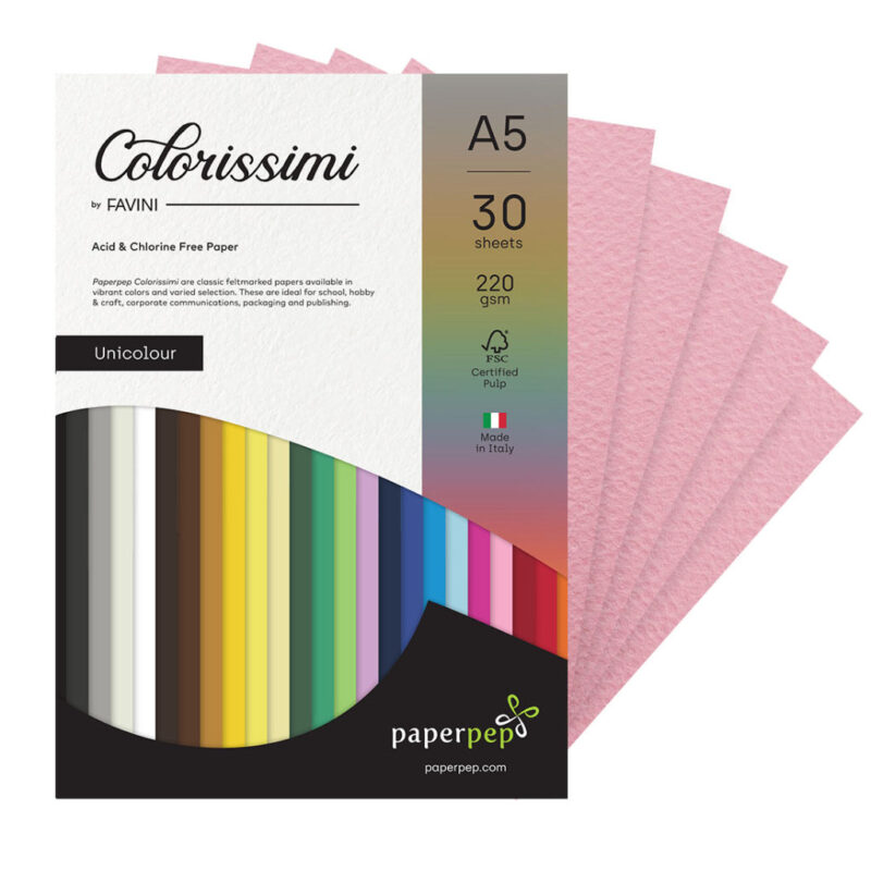 Paper Pep Colorissimi Card Stock 220Gsm A5 Rosa (Baby Pink) Unicolor Of 30 Sheets