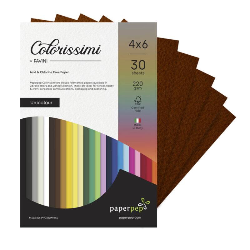 Paper Pep Colorissimi Card Stock 220GSM 4"X6" Cioccolato (Chocolate Brown) Unicolor Pack of 30 Sheets
