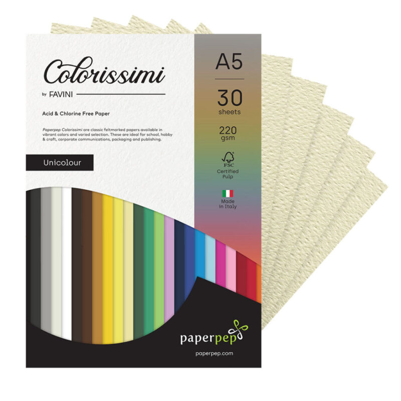 Paper Pep Colorissimi Card Stock 220Gsm A5 Avorio (Cream) Unicolor Of 30 Sheets