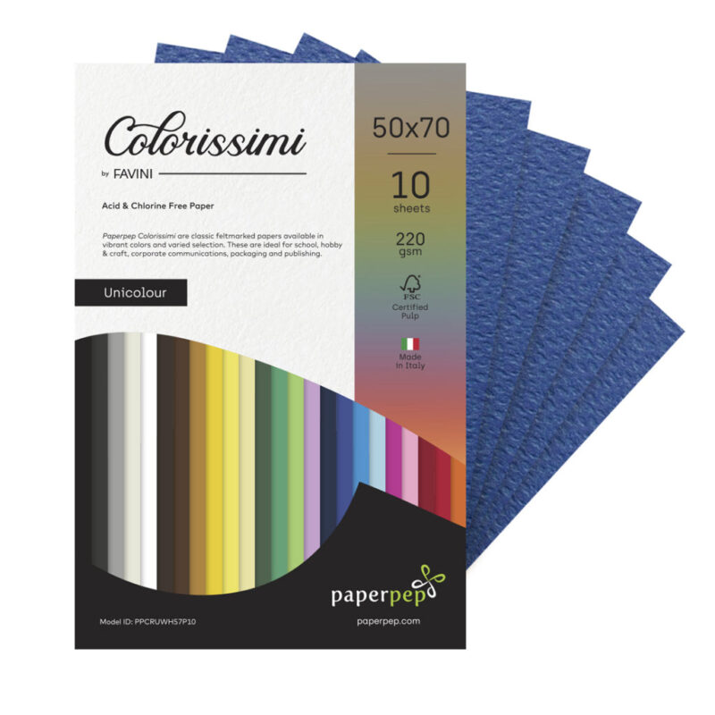 Paper Pep Colorissimi Card Stock 220GSM 50X70CM Cobalto (Dark Blue) Unicolor of 10 Sheets