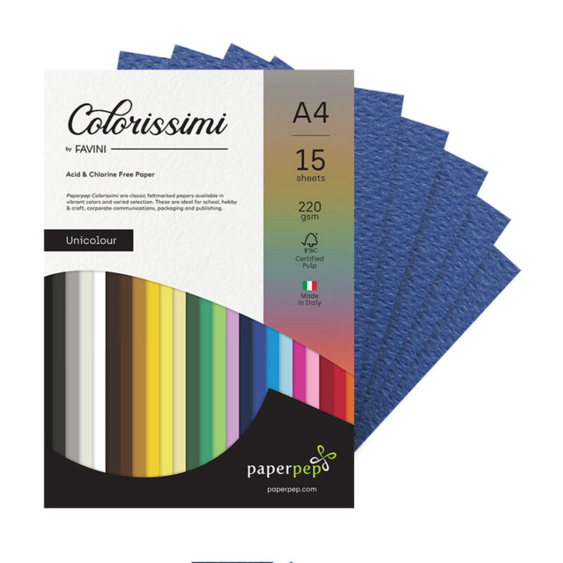 Paper Pep Colorissimi Card Stock 220Gsm A4 Cobalto (Dark Blue) Unicolor Of 15 Sheets