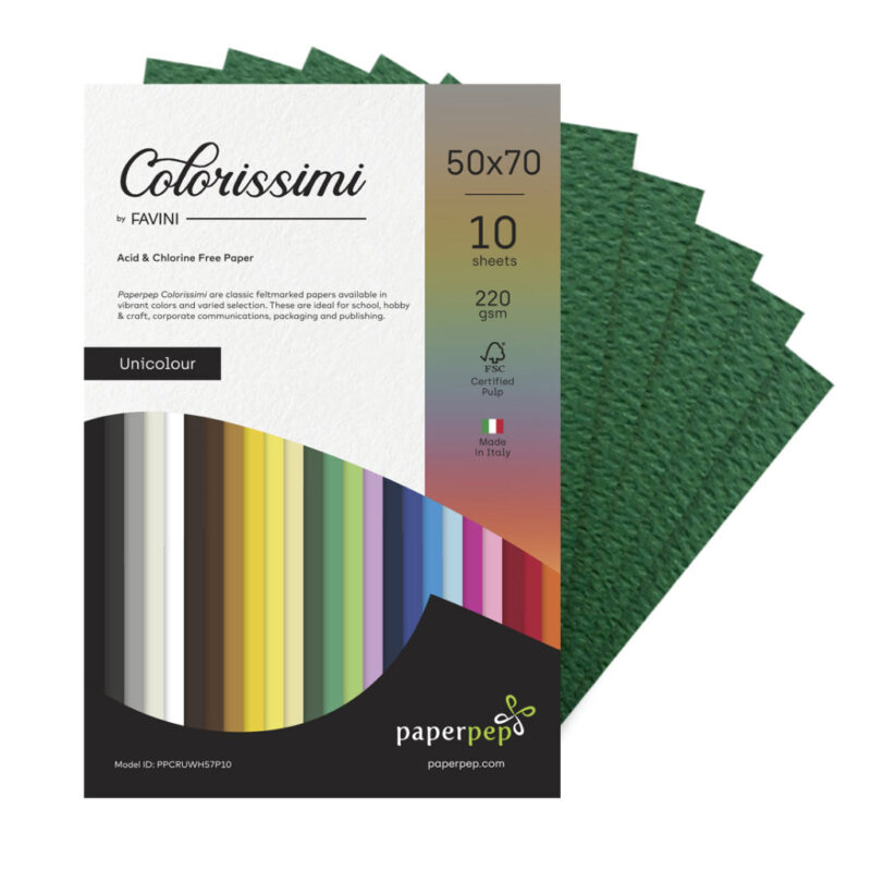 Paper Pep Colorissimi Card Stock 220GSM 50X70CM Pino (Dark Green) Unicolor of 10 Sheets