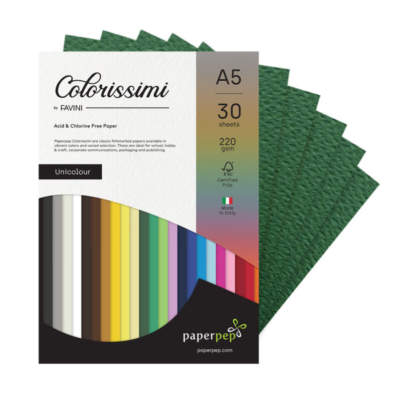 Paper Pep Colorissimi Card Stock 220Gsm A5 Pino (Dark Green) Unicolor Of 30 Sheets