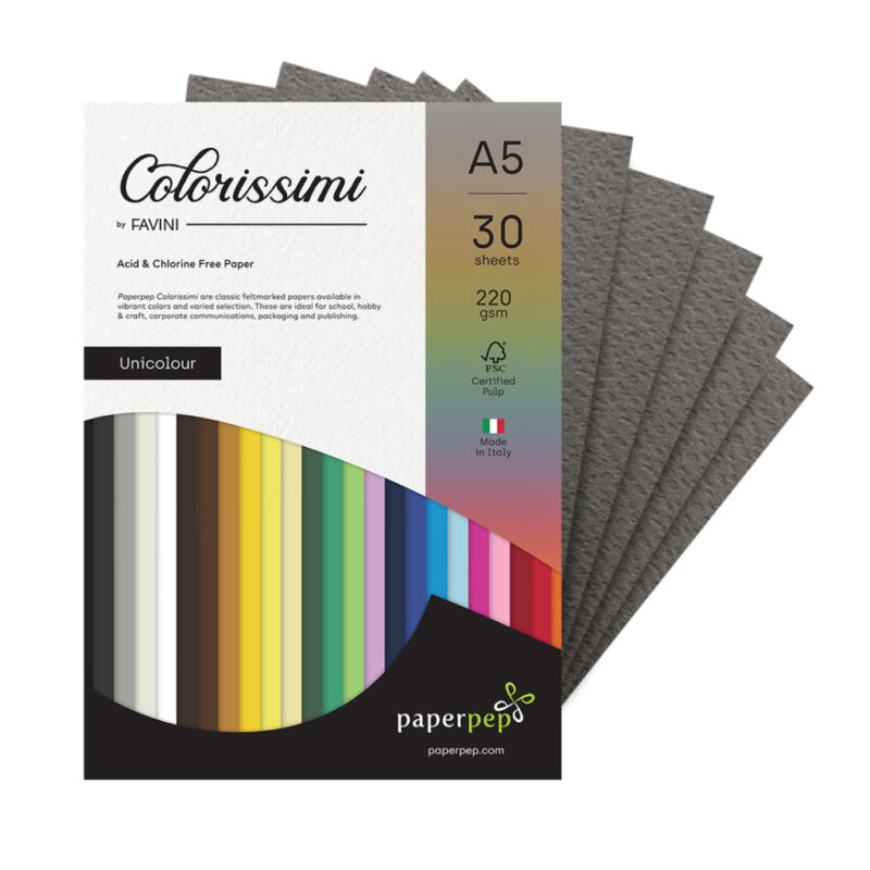 Paper Pep Colorissimi Card Stock 220Gsm A5 Piombo (Dark Grey) Unicolor Of 30 Sheets